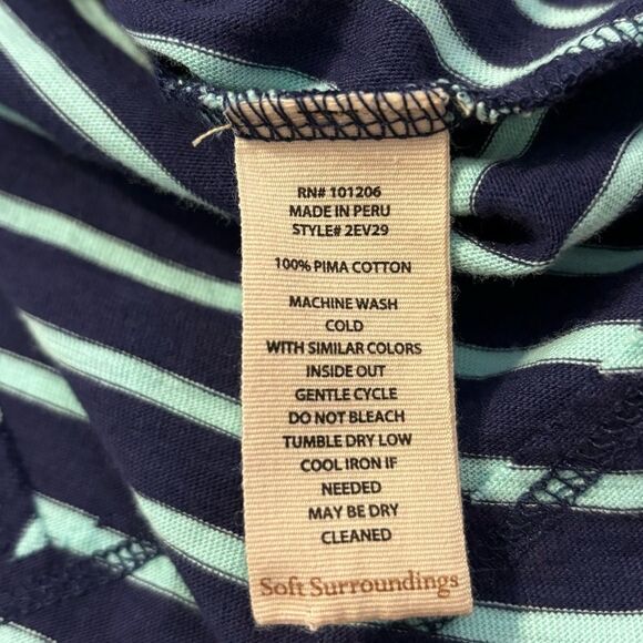 Soft Surroundings Pima Cotton Indra Blue Striped Short Sleeve Tee Medium Boho - Picture 9 of 12